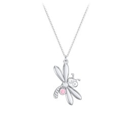 Kids Dragonfly Birthstone Critter Necklace in 925 Sterling Silver with Pink Tourmaline