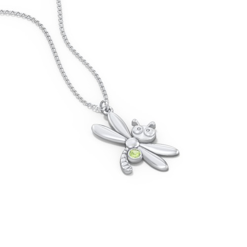Kids Dragonfly Birthstone Critter Necklace – Sterling Silver with Peridot