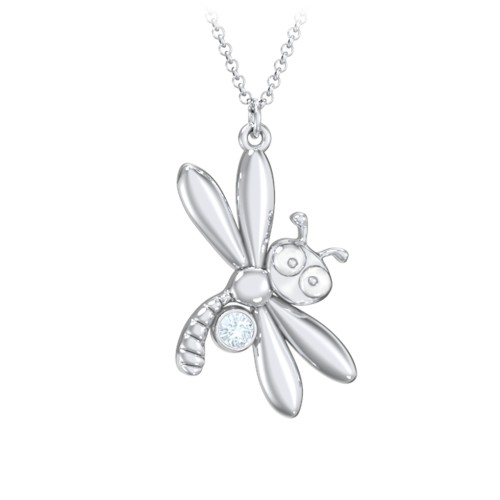 Kids Dragonfly Birthstone Critter Necklace – Sterling Silver with Aquamarine