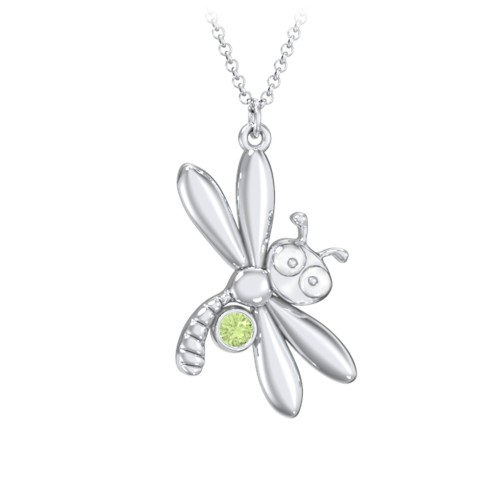 Kids Dragonfly Birthstone Critter Necklace – Sterling Silver with Peridot