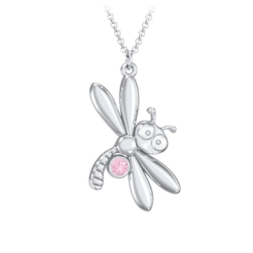 Kids Dragonfly Birthstone Critter Necklace – Sterling Silver with Pink Tourmaline