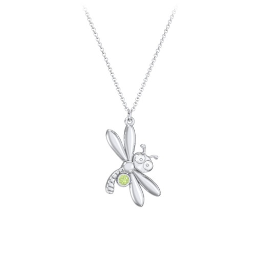 Kids Dragonfly Birthstone Critter Necklace – Sterling Silver with Peridot