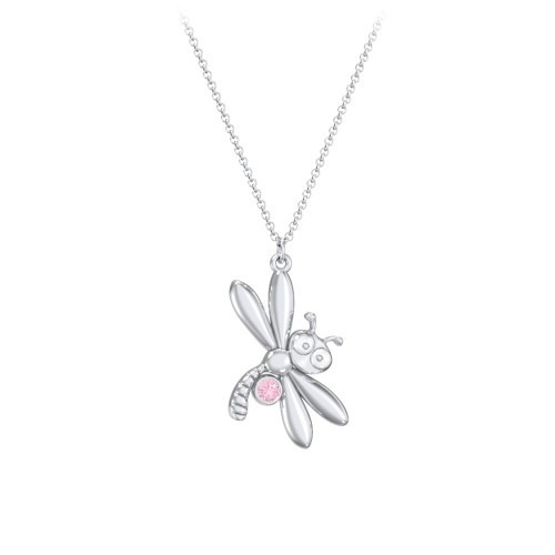 Kids Dragonfly Birthstone Critter Necklace – Sterling Silver with Pink Tourmaline