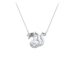 Kids Sloth Birthstone Critter Necklace in 925 Sterling Silver with Smokey Quartz
