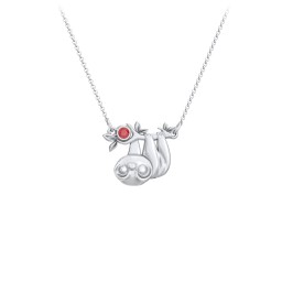 Kids Sloth Birthstone Critter Necklace in 925 Sterling Silver with Garnet