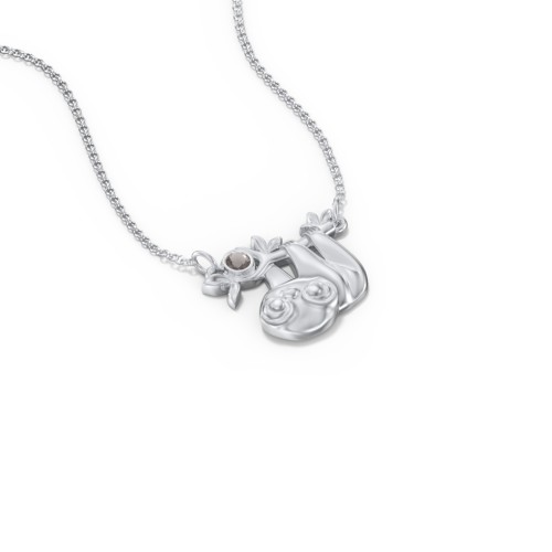 Kids Sloth Birthstone Critter Necklace – Sterling Silver with Smokey Quartz
