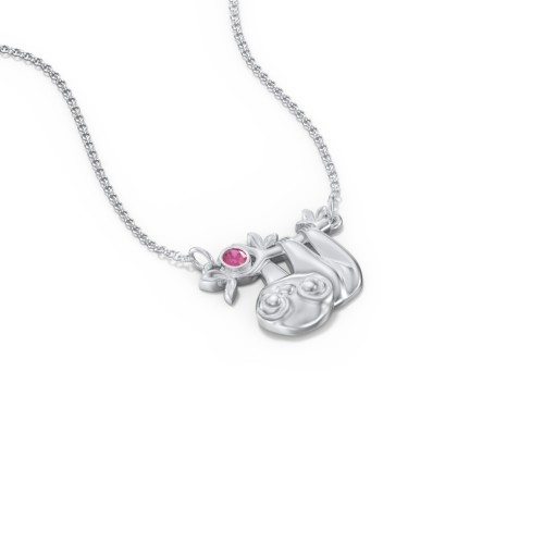Kids Sloth Birthstone Critter Necklace – Sterling Silver with Ruby