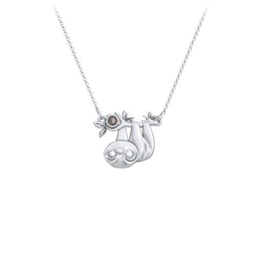 Kids Sloth Birthstone Critter Necklace – Sterling Silver with Smokey Quartz