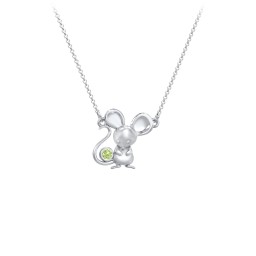 Kids Mouse Birthstone Critter Necklace in 925 Sterling Silver with Peridot