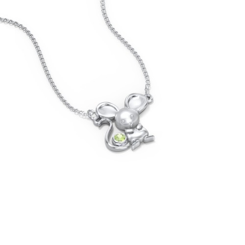 Kids Mouse Birthstone Critter Necklace – Sterling Silver with Peridot
