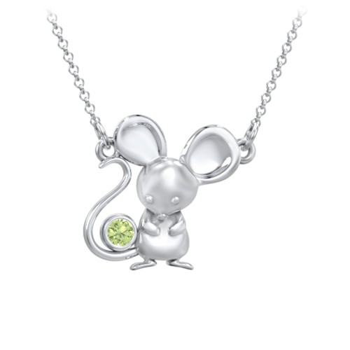 Kids Mouse Birthstone Critter Necklace – Sterling Silver with Peridot