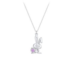 Kids Bunny Birthstone Critter Necklace – Sterling Silver with Amethyst