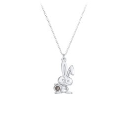 Kids Bunny Birthstone Critter Necklace in 925 Sterling Silver with Smokey Quartz