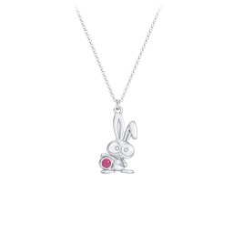 Kids Bunny Birthstone Critter Necklace in 925 Sterling Silver with Ruby