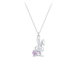 Kids Bunny Birthstone Critter Necklace in 925 Sterling Silver with Amethyst