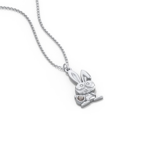 Kids Bunny Birthstone Critter Necklace – Sterling Silver with Smokey Quartz
