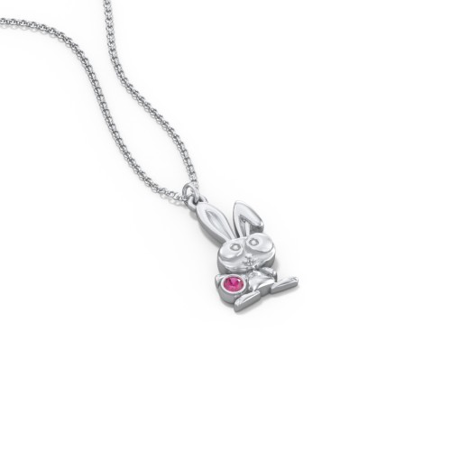 Kids Bunny Birthstone Critter Necklace – Sterling Silver with Ruby