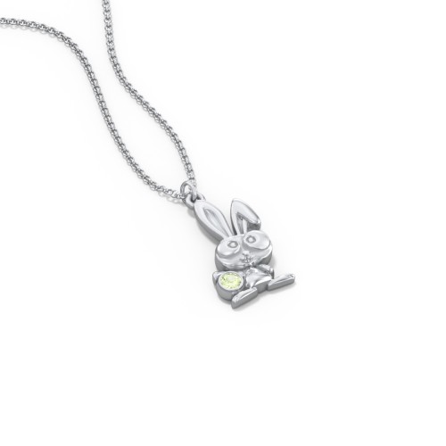 Kids Bunny Birthstone Critter Necklace – Sterling Silver with Peridot