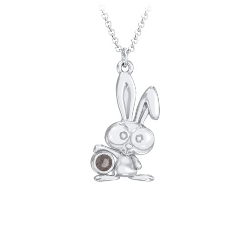 Kids Bunny Birthstone Critter Necklace – Sterling Silver with Smokey Quartz