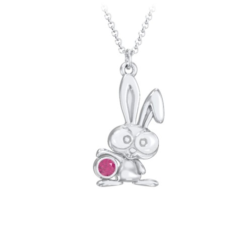 Kids Bunny Birthstone Critter Necklace – Sterling Silver with Ruby
