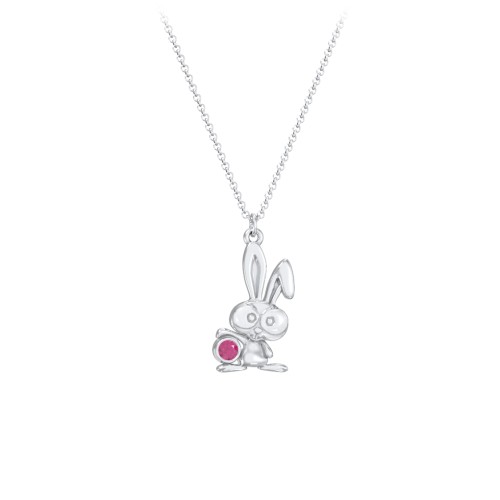 Kids Bunny Birthstone Critter Necklace – Sterling Silver with Ruby