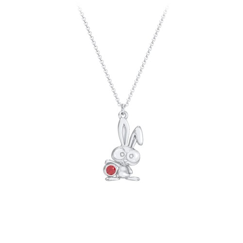 Kids Bunny Birthstone Critter Necklace – Sterling Silver with Garnet