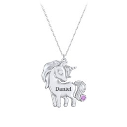 Kids Engravable Unicorn Birthstone Pendant Necklace