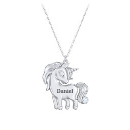 Kids Engravable Unicorn Birthstone Pendant Necklace