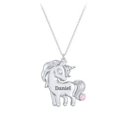 Kids Engravable Unicorn Birthstone Pendant Necklace