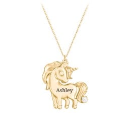 Kids Engravable Unicorn Birthstone Pendant Necklace