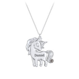 Kids Engravable Unicorn Birthstone Pendant Necklace in 925 Sterling Silver with Smokey Quartz
