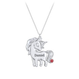 Kids Engravable Unicorn Birthstone Pendant Necklace in 925 Sterling Silver with Garnet