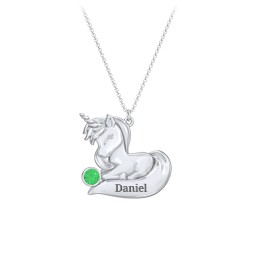 Kids Engravable Sitting Unicorn Birthstone Necklace