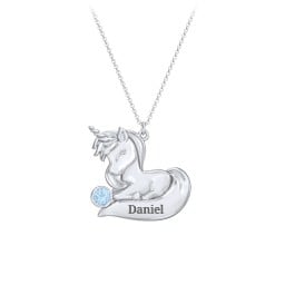 Kids Engravable Sitting Unicorn Birthstone Necklace