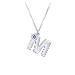 Kids Bubble Initial Necklace With Birthstone Flower