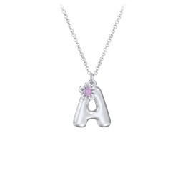 Kids Bubble Initial Necklace With Birthstone Flower