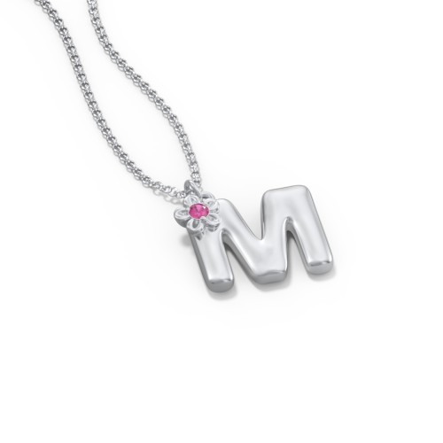 Kids Bubble Initial Necklace With Birthstone Flower
