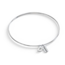 Classic Bangle with Pavé Initial and Engravable Tag Charms - D