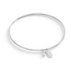 Classic Bangle with Pavé Initial and Engravable Tag Charms - I