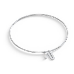 Classic Bangle with Pavé Initial and Engravable Tag Charms - I