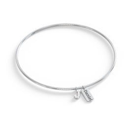 Classic Bangle with Pavé Initial and Engravable Tag Charms - J