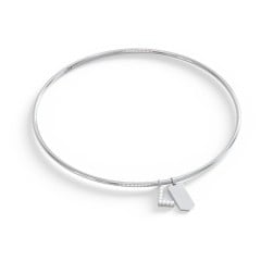 Classic Bangle with Pavé Initial and Engravable Tag Charms - L