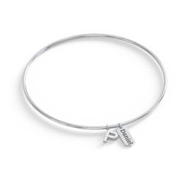 Classic Bangle with Pavé Initial and Engravable Tag Charms - P