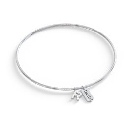 Classic Bangle with Pavé Initial and Engravable Tag Charms - R