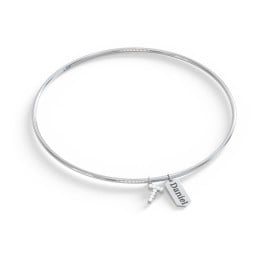 Classic Bangle with Pavé Initial and Engravable Tag Charms -T