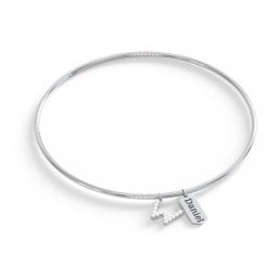 Classic Bangle with Pavé Initial and Engravable Tag Charms - W