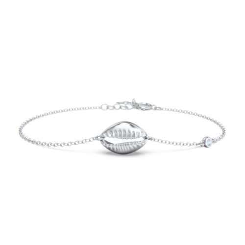 Coffee Bean Shell Bracelet with Bezel Set Gemstone – Sterling Silver with Blue Topaz