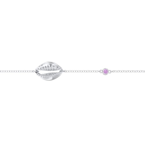 Coffee Bean Shell Bracelet with Bezel Set Gemstone – Sterling Silver with Amethyst