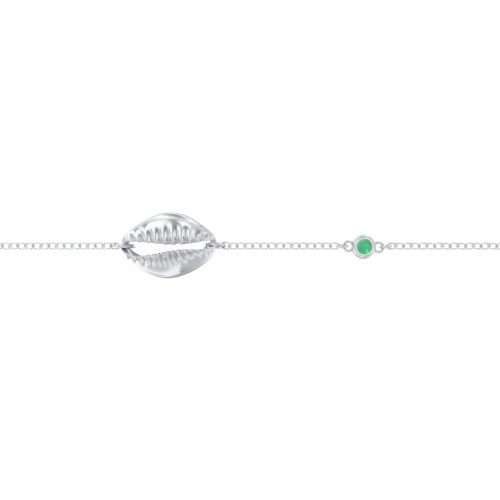 Coffee Bean Shell Bracelet with Bezel Set Gemstone – Sterling Silver with Emerald