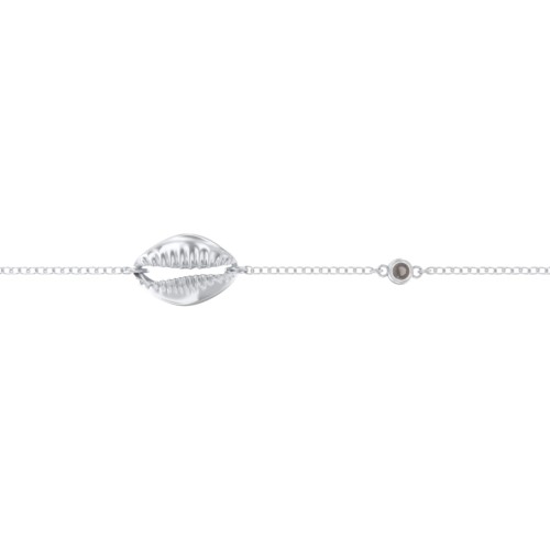Coffee Bean Shell Bracelet with Bezel Set Gemstone – Sterling Silver with Smokey Quartz